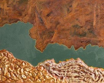 ANTIQUE RIVER and Native Rocks,  Painting 12 inch by 9 inch