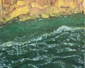 OCEAN WAVES and SAND, 20IN by 20IN, painting