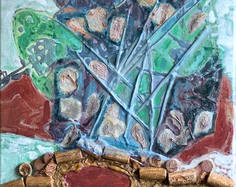 Emerald Valley Abstract Painting, Mixed Media on Canvas