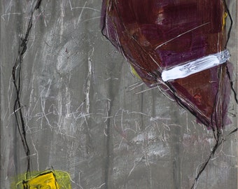 Pensamentos Violetas, Pintura Abstrata em Acrílico, Rabiscos a Tinta sobre Alumínio (12x8)