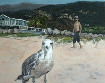SEAGULL on the BEACH oil painting  24 inch by 18 inch