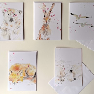 ENSEMBLE de 5 cartes de voeux, amour, amitié, anniversaire ou naissance