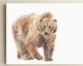 Grizzli bear Painting art print, brown bear wall decor, animals prints