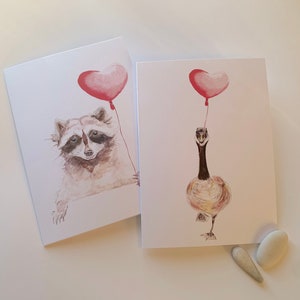 Carte de souhaits Saint-Valentin, Fête des mères , Amour, amitié, naissance, Raton, Oie et ballon coeur rose