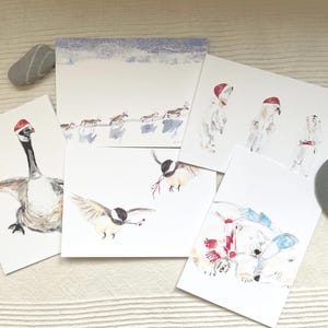 NOUVEAUTÉS ! Cartes de souhaits Noël nordique ENSEMBLE de 5 cartes, mésanges, ours polaires, oie sauvage, et caribous.