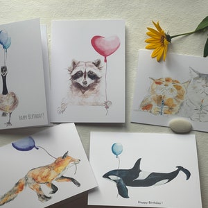Animals zen FOREST, set of 5 WISH cards, bunny rabbit, fox, otter, raccoon, bear, watercolor, Quebec, Sophie Dufresne Guindon