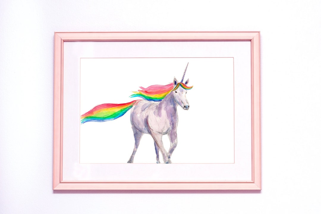 Rainbow Purple UNICORN Wall Art Print Magic Animals Etsy