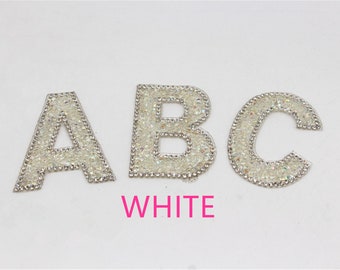 white and colored beads alphabet capital letter A-Z 1.69 Beaded felt letter patches 4.3 cm height sew on embroidered applique patch