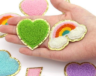Small Rainbow Chenille glitter patch-adhesive Patch -Patch-Jacket patch-Backbag patch-Handmade patch-gift idea