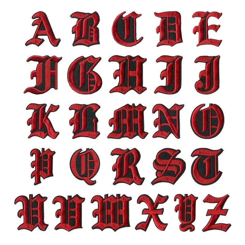  Snikke Gothic Iron On Letters for Clothing - A-Z - 26 Varsity  Letter Patches - Goth Iron On Patches for Clothing - 2 Inch Laser-Cut  Letter Fabric Patches for Clothes and