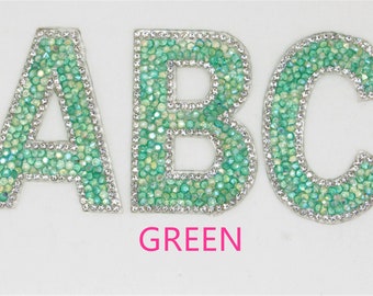 Rhinestone Letter Applique Patch - Iron On Initial (2.4" x 1.5")