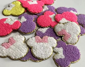 ADHESIVE hairBow Mickey Chenille patch-Chenille Mickey mouse glitter Patch -sticker chenille Patch-bag patch