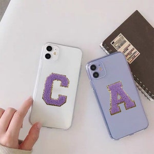 IRON ON Purple 2.8"(7.1 cm) varsity Chenille personalizado con letras doradas brillantes Parches hechos a mano/Parches iniciales del alfabeto A-Z