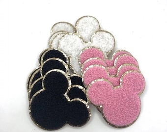 ADHESIVE Mickey Mouse Chenille patch-Chenille glitter Patch -clear-sticker chenille Patch-bag patch-Travel sticker