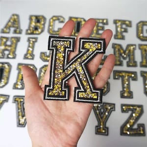 Embroidered Letter Patch: Yellow Beaded Applique, Iron On