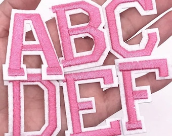 Pink Embroidered Alphabet Patch: Iron-On Letter Applique