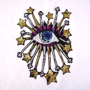 Ontwerper grote handgemaakte kralen één oog met sterren patch-kleding patch-glanzend ooglapje-coole patch