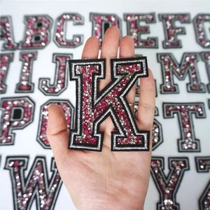 Red Beaded Letter Patch: Embroidered Iron-On Applique (2.76"x3.15")