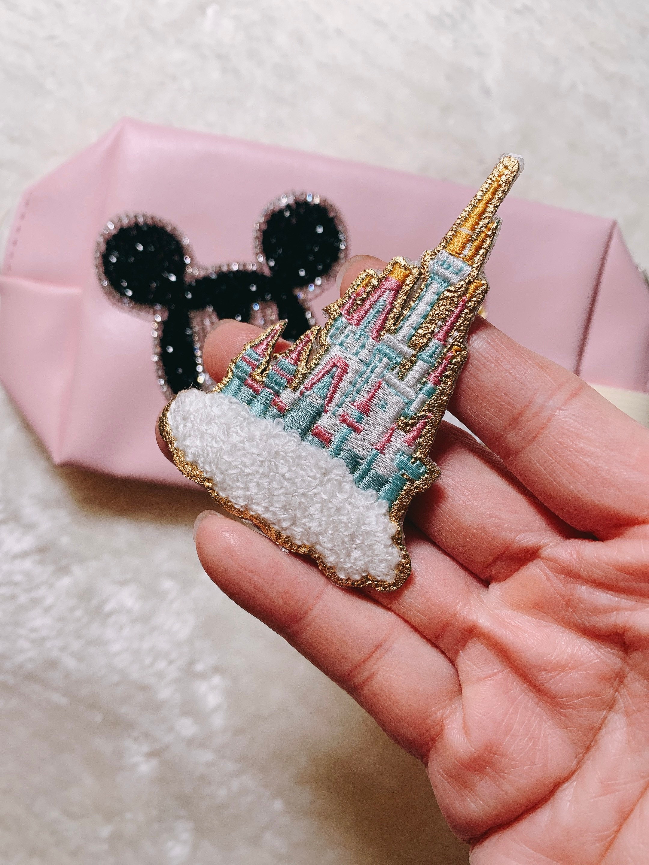 Adhésif en chenille adhésif Château Disney-Patch broderie Château Disney à paillettes -Patch Château Disney à paillettes-Patch veste-Patch pour sac à dos-