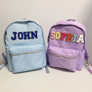 Mochila de nailon personalizada- Mochila personalizable- Mochila de letras- Mochila Chenille Patch- Mochila para niños- Regreso a la escuela