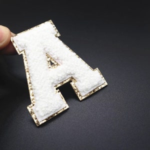 ADHESIVO 2,3 pulgadas Varsity personalizado chenilla blanca bling carta parches-ordenador portátil, bolso, ropa pegatinas de teléfono-parche de letra de chenilla
