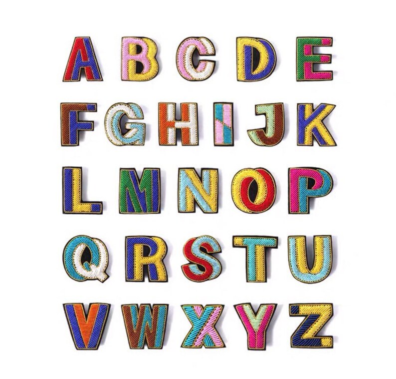 1 pc Indian Silk Beaded 26 Letter A thru Z Handmade Embroideried patches /& pinsColorful Alphabet pinsEasy to use for bag packs
