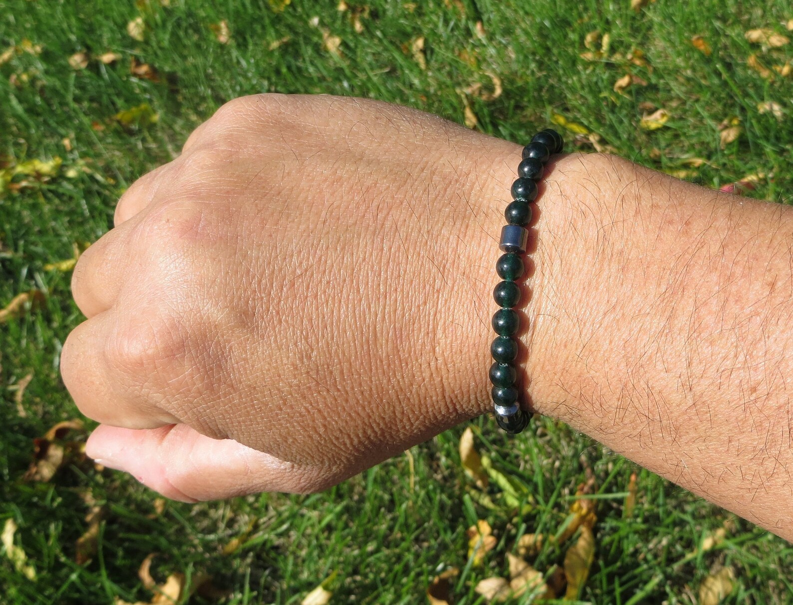 Dark Green Jade and Hematite Beaded Bracelet Forest Green | Etsy