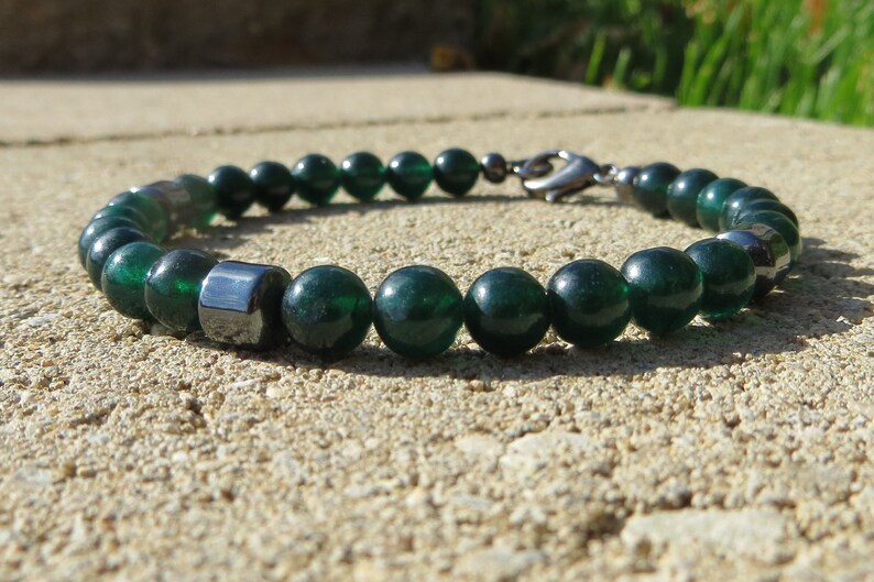 Dark Green Jade and Hematite Beaded Bracelet Forest Green | Etsy