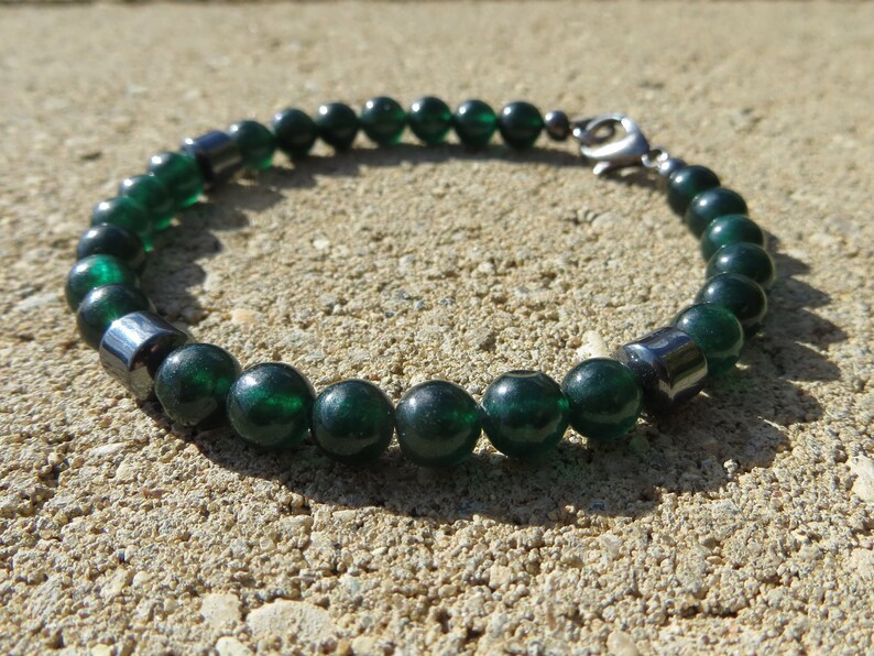 Dark Green Jade and Hematite Beaded Bracelet Forest Green | Etsy
