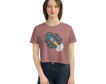 Rocket Popsicle in Space Flowy Graphic Cropped Tee