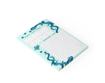 Ocean Sea Turtle Weekly Meal Planner Notepad - Grocery List Sheets - 50 Sheet Planner Notepad - Daily Dinner Schedule - Organization Gifts