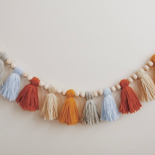 Yarn Tassel Garland With Wooden Beads 52 Etsy