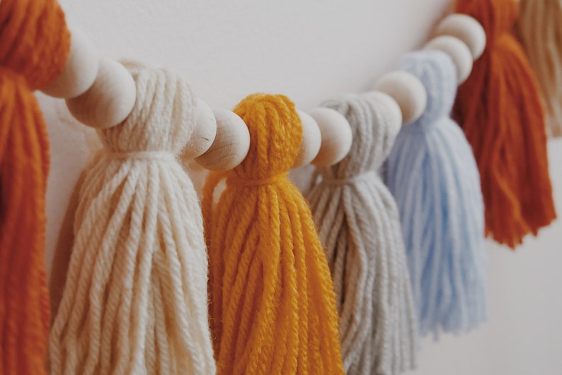 Yarn Tassel Garland With Wooden Beads 52 Etsy