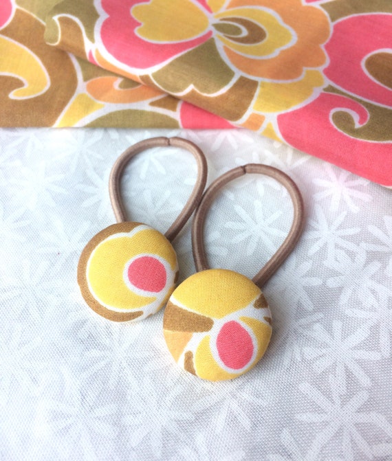 Large Vintage Style Button Hair Bobbles Vintage Fabric Sold Etsy