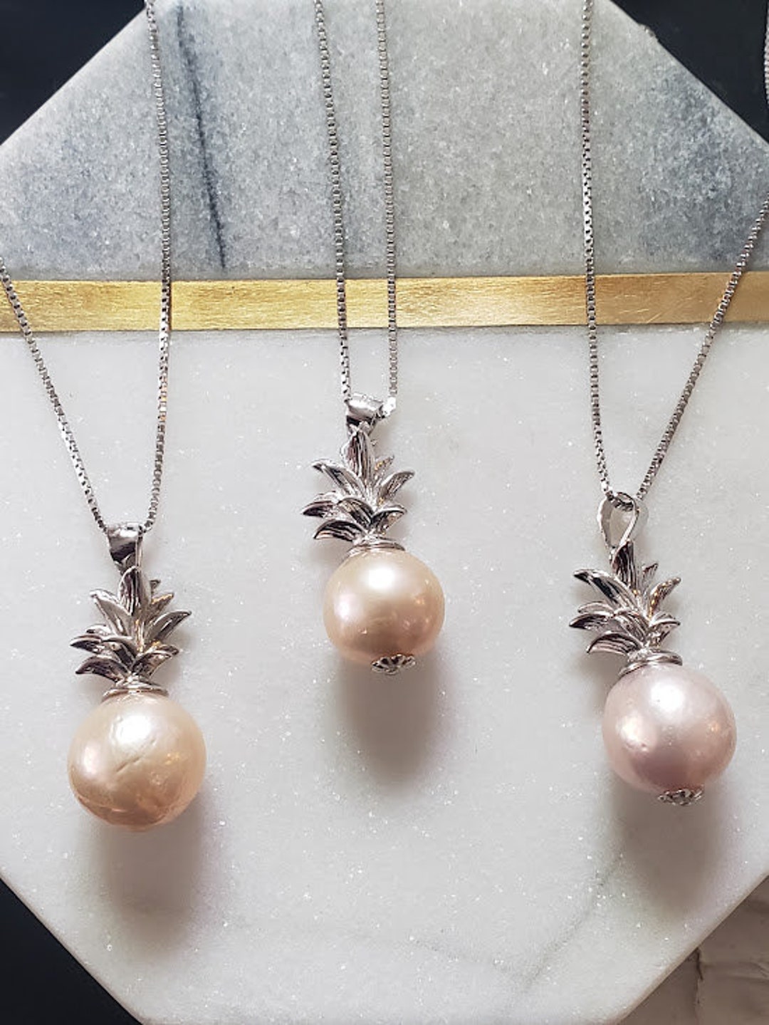 Pineapple Pearl Necklace Sterling Silver Edison Pearl Pineapple