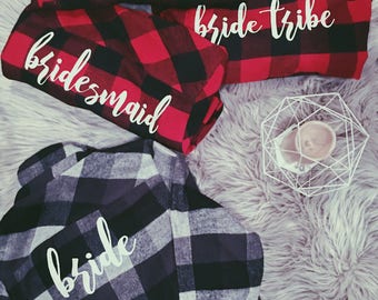 Bridesmaid Flannels | Bachelorette Party Shirts | Bridal Party Flannels | custom bride flannel | bridesmaid plaid