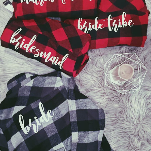 Bridesmaid Flannels | Bachelorette Party Shirts | Bridal Party Flannels | custom bride flannel | bridesmaid plaid