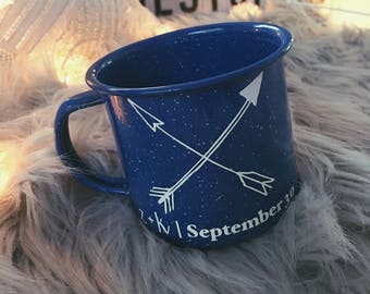 Wedding Date Campfire Mug | custom enamel mug | custom mug | bride and groom mug | bride mug | wedding date gifts | bridesmaid gifts