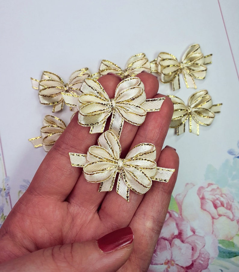Gold Ivory Craft Bows Small Ribbon Bows Handmade Decorative Etsy