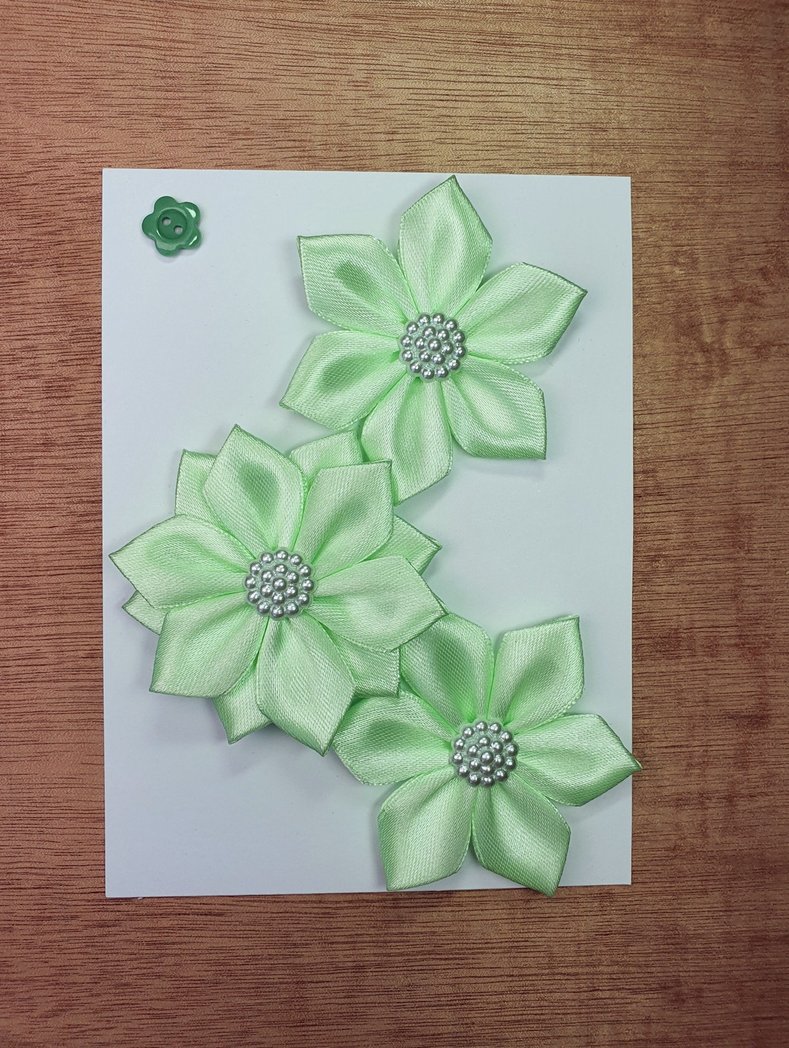 Set of 3 Mint Green Ribbon Flowers Handmade Craft Flowers Etsy