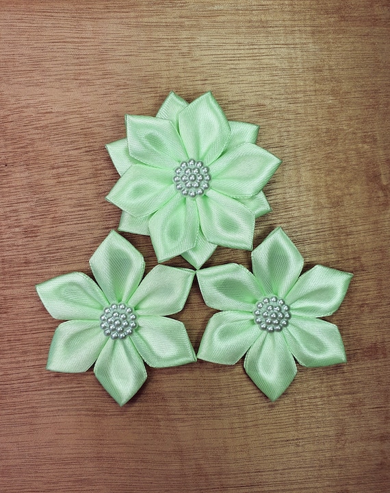 Set of 3 Mint Green Ribbon Flowers Handmade Craft Flowers | Etsy