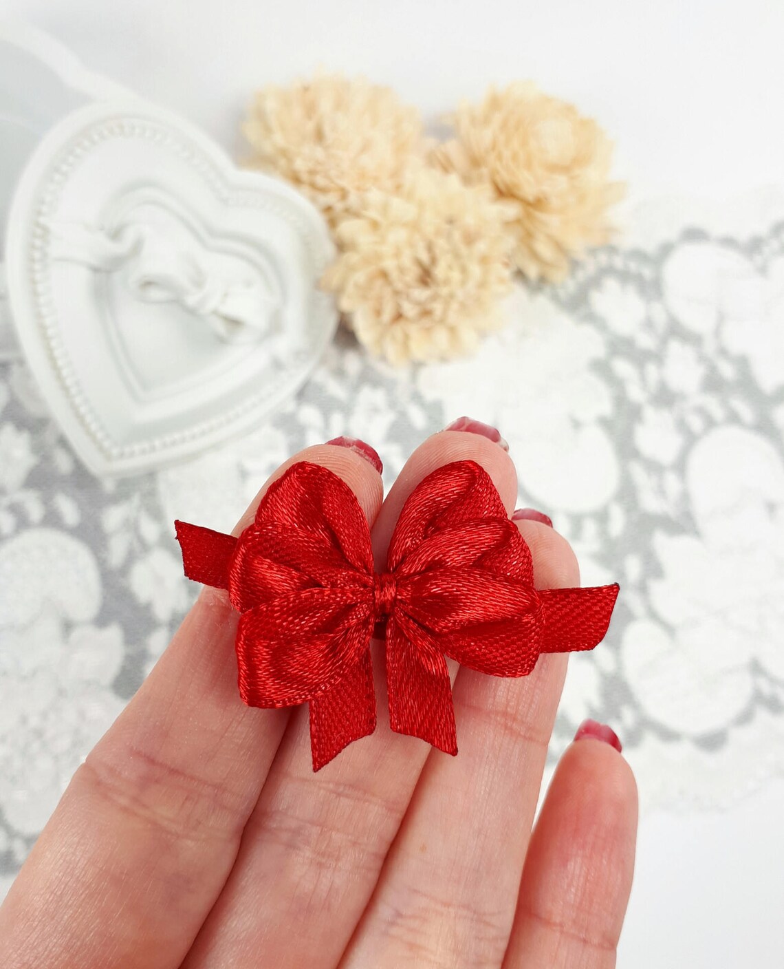 Red Small Bows Satin Ribbon Bows Bow Embellishments Gift Etsy