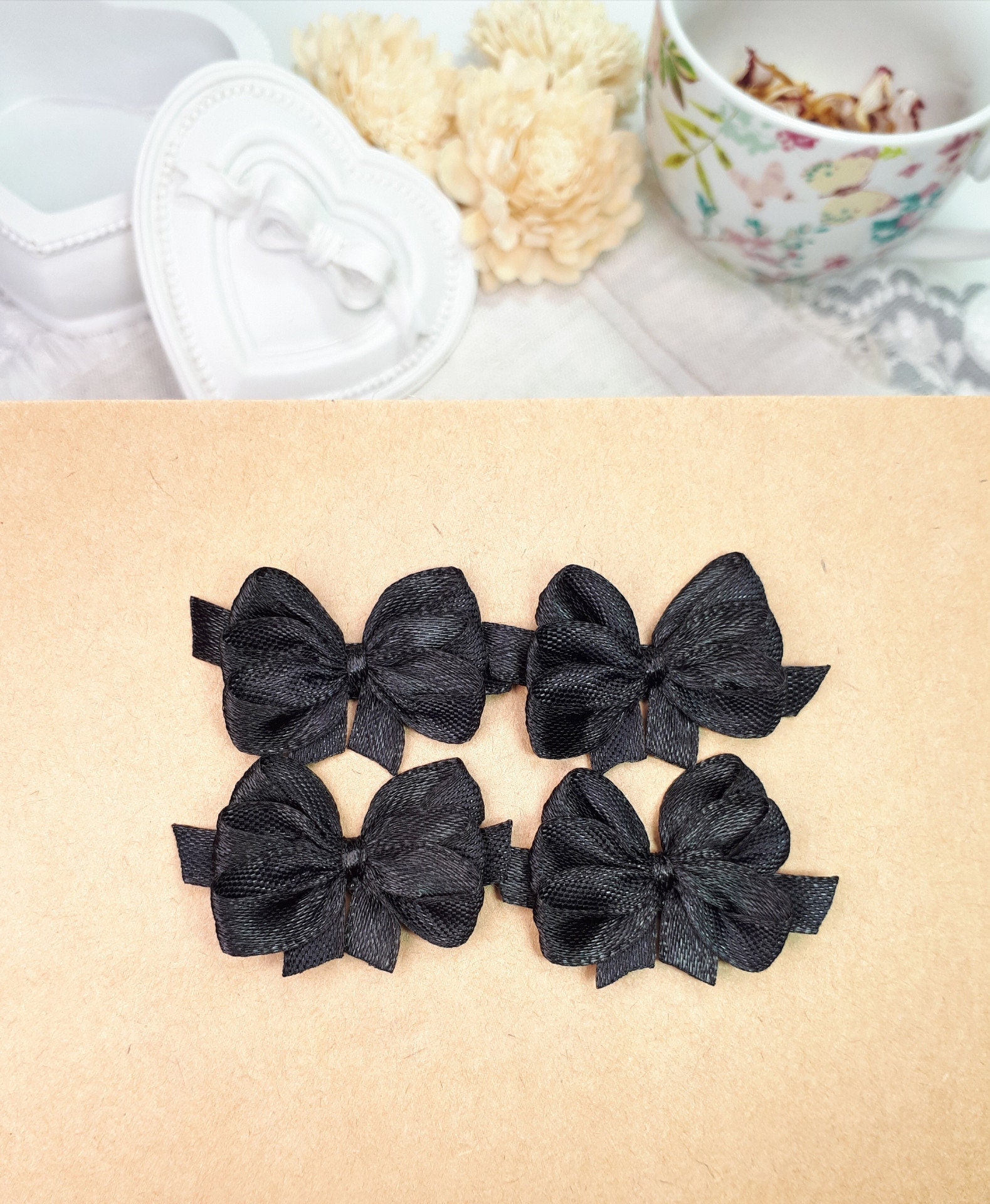 Black Craft Bows Satin Ribbon Bows Black Applique Bows Mini | Etsy