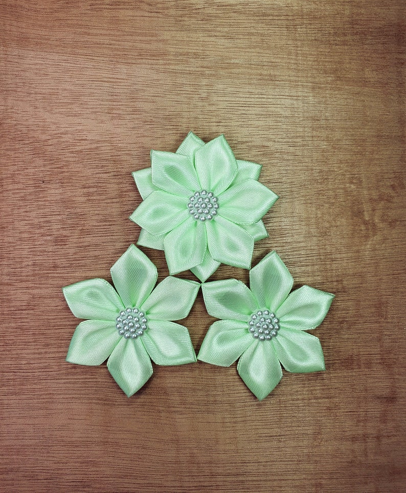 Set of 3 Mint Green Ribbon Flowers Handmade Craft Flowers Etsy