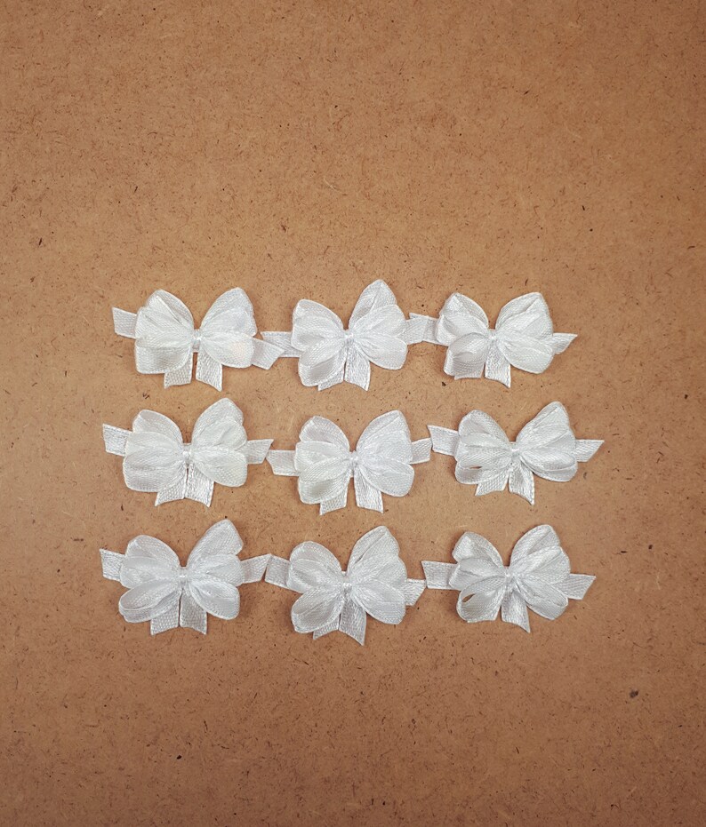White Satin Ribbon Bows Small Bow Appliques White Bridal Etsy