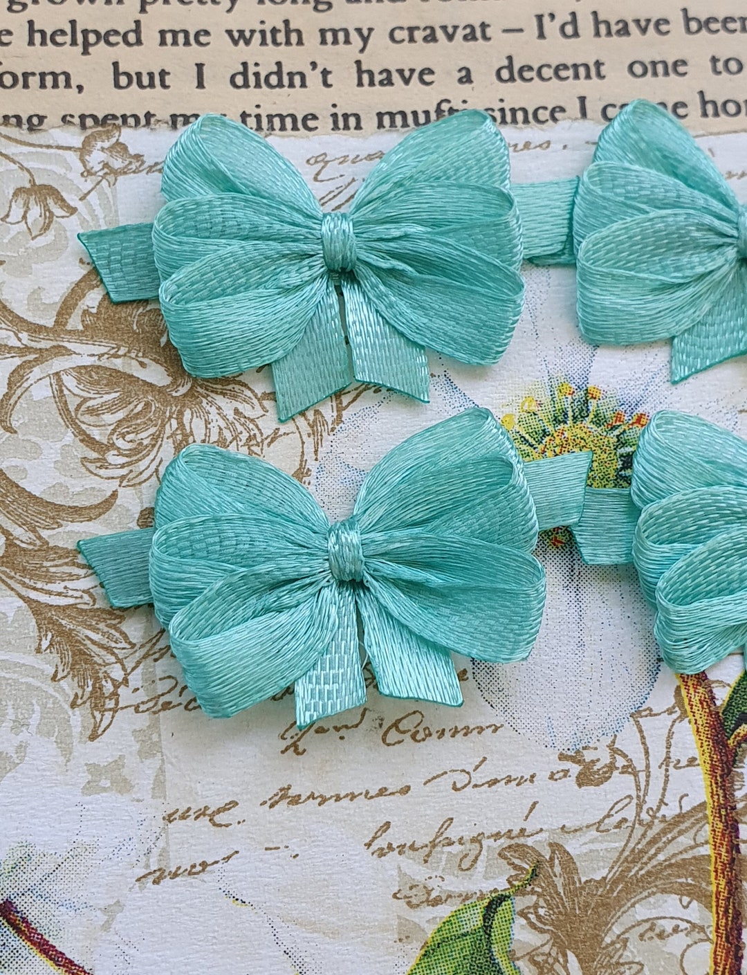 Turquoise Bow Embellishments Satin Ribbon Bows Gift Wrapping Etsy