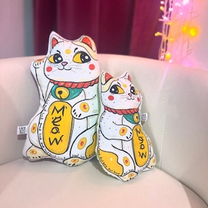 Lt Brown Maneki Neko Pillow Modern Maneki Neko Throw Pillow Japanese Gift Good Luck Cat Maneki Neko Decor Japanese Home Office Asian Pillow Etsy UK