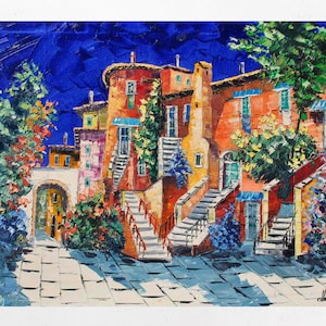 Tuscany painting on canvas, oil painting, gift idea, impressionist art. Oil on canvas, palette knife/spatula. 70X100cm (27&quot;X39&quot;)