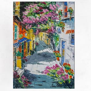 Santorini, Griekenland, schilderij op canvas, kunst aan de muur, cadeau-idee. Olieverf op doek, paletmes/spatel. 70 x 50 cm (27 x 19 inch)