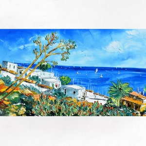 Sicily painting on canvas, Sicily coast, wall art decor, gift idea. Oil on canvas, palette knife/spatula. 50x100cm (19&quot;x39&quot;)
